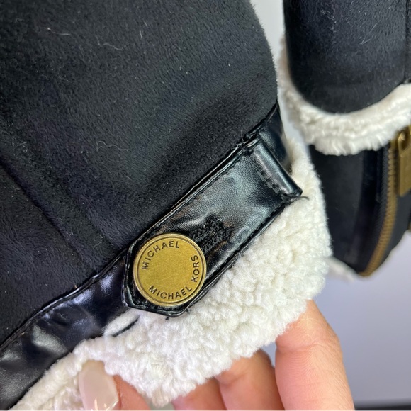 NWOT Michael Michael Kors Black/Bone Aviator Jacket Faux Suede Sherpa Size XS - Picture 11 of 11